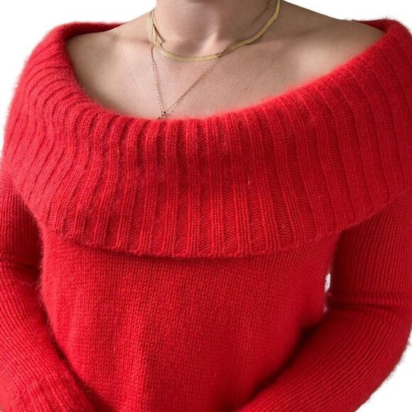 Comptoir Des Cotonniers Womens Cherry Red Angora Cashmere Cowl Neck Sweater sz S - Picture 5 of 10